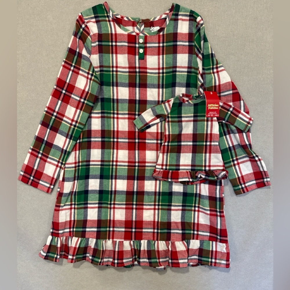 Jammies For Your Families Girls Plaid Nightgown & Doll Gown NWT (10/12 & 14/16)